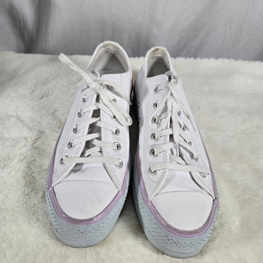 Convere All Star White Leather Platform  Low Top Shoes Size 7 - Picture 2 of 8
